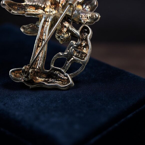 Vintage MJ Silver / Gold-Tone Monkey & Banana Tree Brooch Pin / Pendant - Picture 6 of 12